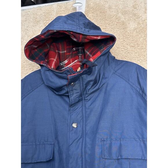 Woolrich Vtg Blue Barn Coat Red Wool Plaid Lining 1960’s Men Sz L USA Gorpcore - Picture 8 of 16